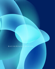 Abstract blue shapes overlap, creating soft gradients. Modern design evokes fluidity, calmness, depth. Background features text.
