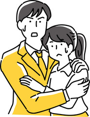 怖がり抱きしめ合うカップル