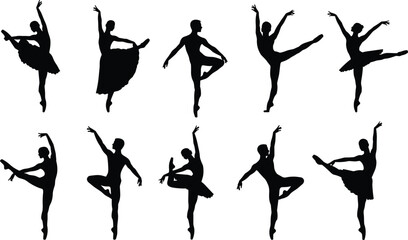 Ballet dancer silhouettes, elegant poses, graceful movement, classical dance, ballerina performance, artistic expression, stage performance, contemporary ballet, dance art, choreography