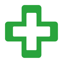 Obraz premium Vector medical cross sign in a clean minimal flat design, green and white, isolated on transparent PNG background, suitable for healthcare branding