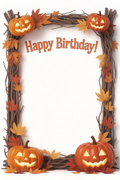Autumnal Birthday Greetings A Festive Frame of Pumpkins and Leaves for a Joyful Fall Celebration Card Design