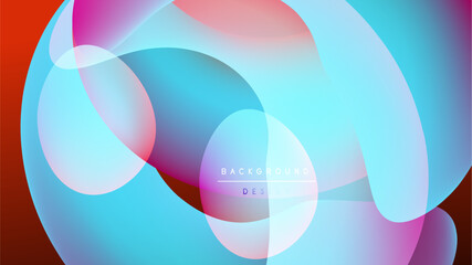 Abstract shapes overlap, creating vibrant color blends. Soft gradients suggest light, movement, depth. Minimal text present.