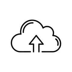 Cloud Upload Icon: A minimalist graphic, featuring a cloud with an upward-pointing arrow, representing data upload, file storage and cloud computing with clean lines.