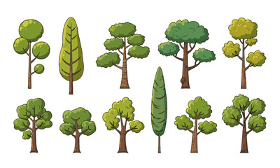 Fototapeta premium Vector Cartoon Trees Collection for Nature Scenes
