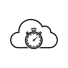 Cloud Timing Concept: A symbolic illustration of a stopwatch superimposed over a cloud outline, representing the concept of time within the digital realm.
