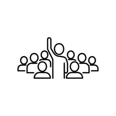 People Participation: An illustration captures a group of stylized figures, one with their arm raised high, symbolizing engagement, active participation, and collective action.