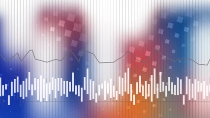 Animation of data processing over squares on colorful background - Powered by Adobe