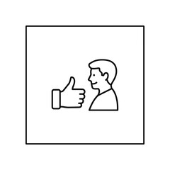 Approbation Symbol: A minimalist line drawing of a person receiving a 'thumbs up' symbol, representing positive reinforcement and approval.