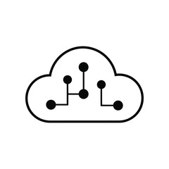 Cloud Computing Icon: A sleek, modern icon of a cloud, subtly enhanced with a network of interconnected nodes and lines, embodies the core of cloud computing and digital connectivity. 