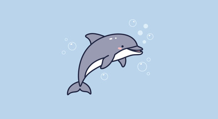 Fototapeta premium Cartoon Dolphin Swimming in Water - Fun Ocean Animal