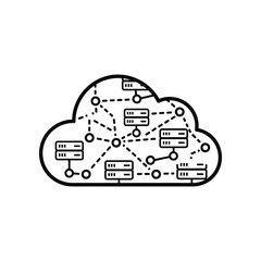 Cloud Computing and Data Network: An illustration depicting a network of interconnected servers housed within a cloud symbol.