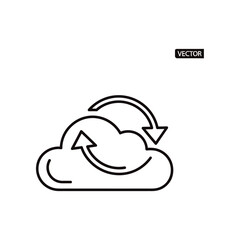 Cloud Data Synchronization Icon: A minimalist vector illustration of a cloud symbol intertwined with circular arrows, representing seamless data synchronization and connectivity.