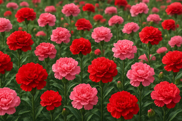Fototapeta premium Red and Pink Carnation Flowers in Blooming Garden