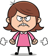 Angry little girl with a furious expression, clenching her fists with steam, representing frustration, temper, negative emotions, and emotional stress.