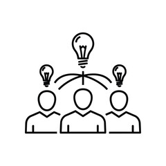Innovation Nexus: An elegant black and white illustration depicts a collaborative nexus of ideas, where three individuals converge.
