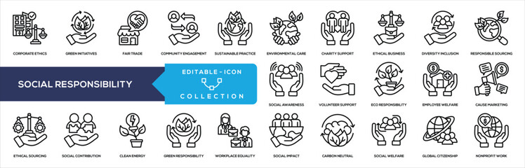 Social Responsibility Line Icon Collection