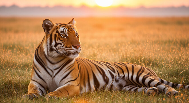 Royal Gaze: A Bengal Tiger in the Morning Sun | Sunrise Serenity