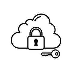 Secure Cloud: An emblematic graphic illustrating the essence of secure cloud computing, a lock symbolizing data protection, safeguarding a cloud, with a key nearby signifying access and control.