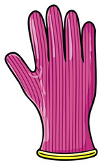 Obraz premium Pink cartoon glove for cleaning and protection with yellow edge on white background