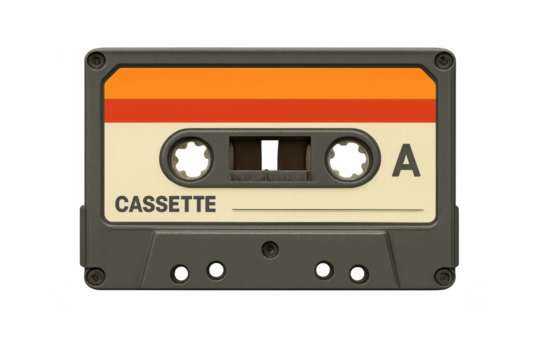 Vintage audio cassette tape isolated on transparent background