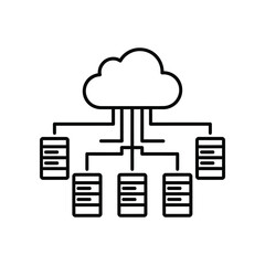 Cloud Computing Icon: A visual representation of cloud computing, with a cloud icon connecting to multiple data servers, showcasing the concept of data storage and accessibility.