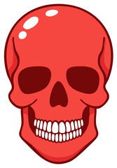 Fototapeta premium Human Skull in Red with White Teeth Cartoon Style Anatomy Symbol Horror