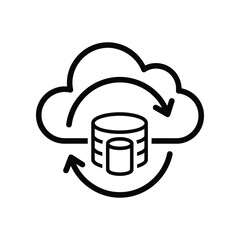 Cloud Database Sync Icon: A stylized monochrome icon showcases the seamless synchronization of a cloud with database, represented by the transfer of data and the continuous flow of information.