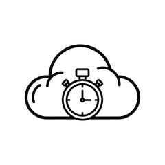 Cloud Computing Deadline: A simple illustration of a cloud combined with a stopwatch, perfectly symbolizing the urgency and time-sensitive nature of cloud computing. It represent speed, efficiency.