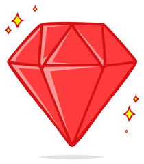 Illustration of a Cartoon Ruby Gemstone with Sparkles, Red Jewel Symbol