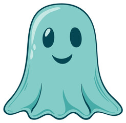 Smiling friendly blue cartoon ghost character for Halloween or fun spooky designs