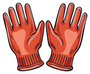 Obraz premium Pair of bright red rubber protective gloves for cleaning and household chores illustration