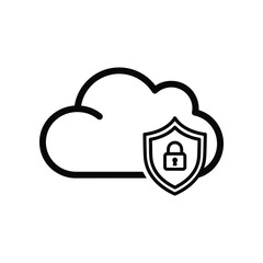 Cloud Security: A bold and modern icon representing cloud computing security. A protective shield bearing a padlock overlayed on the cloud, embodying data protection in the digital age.