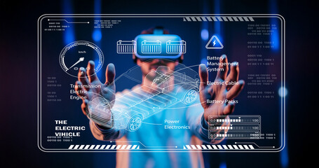 Advanced Augmented Reality Experience in Electric Vehicle Technology with Virtual Interface...