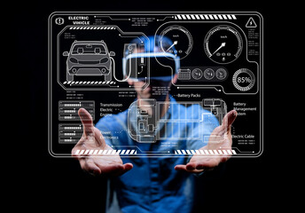 Advanced Technology Interface for Electric Vehicle with Data Visualization of Battery Management and Performance Metrics