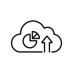 Cloud Computing Visualization: This symbolic representation shows cloud data storage, with an upload arrow, a pie chart in it, showcasing cloud and data visualization.