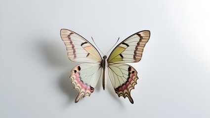 Obraz premium A detailed close-up of a butterfly resting with open wings, standing out against a clean white backdrop