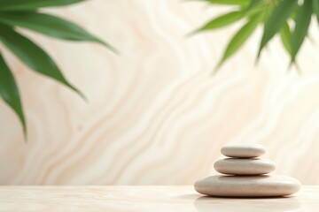 Spa stones with green leaves for zen and wellness background relaxation and meditation concept image stock photo