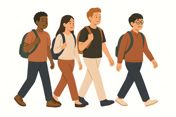 Diverse students walking together, ready for school, representing education, learning, and friendship concept