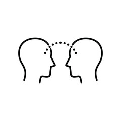 Empathy and Understanding: Two minimalistic figures, heads touching, visually depict the essence of understanding, communication, connection and shared experience through visual communication.