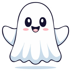 Cute Friendly White Cartoon Ghost Illustration Happy Playful Halloween Character