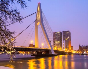 Obraz premium Modern bridge over a river at twilight