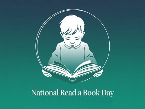 Young boy engrossed in reading a book celebrating national read a book day with a luminous glow - Powered by Adobe