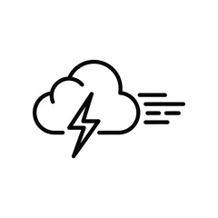 Stormy Weather Icon: A stark outline of a dark cloud, its form charged with a single lightning bolt, symbolizes the unpredictable power of nature and stormy weather.