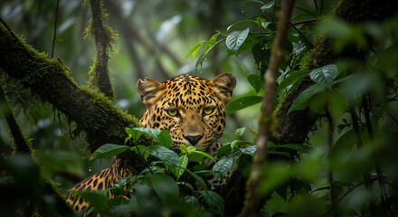Jungle Royalty: A Leopard's Intense Gaze in the Rain