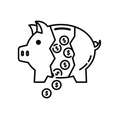 Cracked Piggy Bank and Dollar Coins: The image showcases a damaged piggy bank with money and the concept of loss, financial insecurity, or economic hardship.