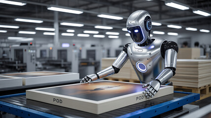 Fototapeta premium Robot Assembly Line Advanced AI Automation for Streamlined Production and Efficiency in Manufacturing