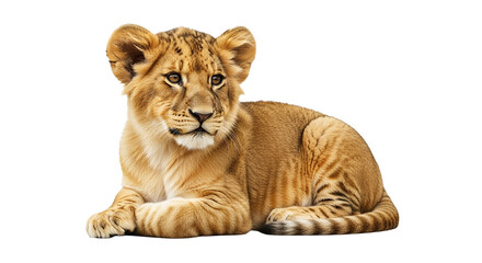 Obraz premium Young Lion Cub Resting Isolated Black Background