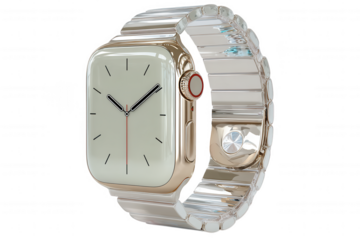 Luxury gold smartwatch with silver metal band isolated on transparent background