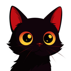 Cute Black Cat Cartoon with Big Yellow Eyes Vector Illustration