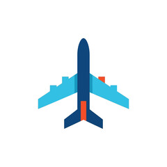 Fototapeta premium Illustration of a blue and orange airplane flying in the sky.